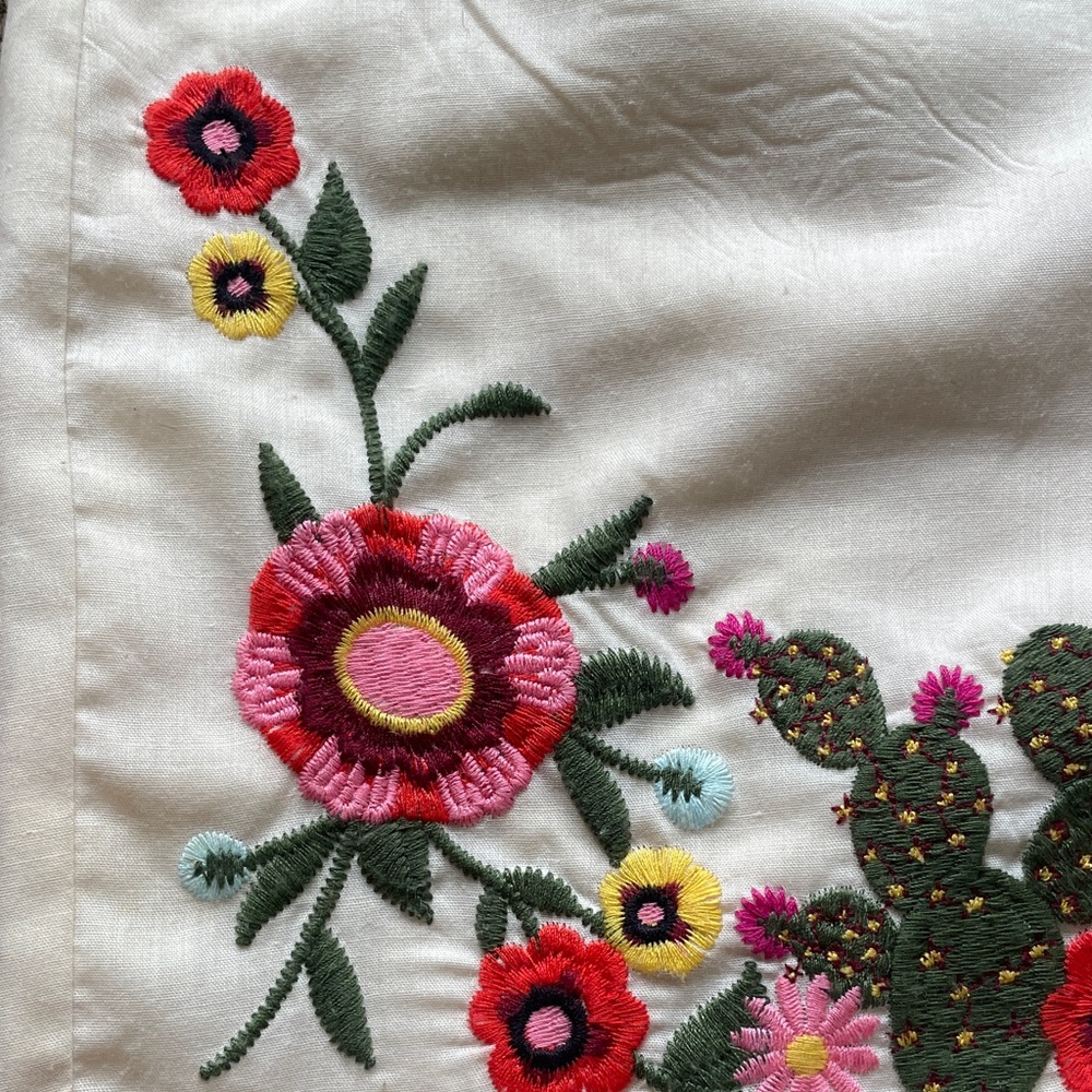 Embroidered Cream Women's Shorts with Floral & Cactus-XS-NO OFFERS - Picture 2 of 13